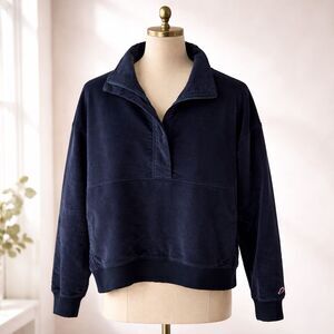 Leauge 91 Quarter Zip Pullover Sweatshirt Size Medium Navy Blue Collared Cotton